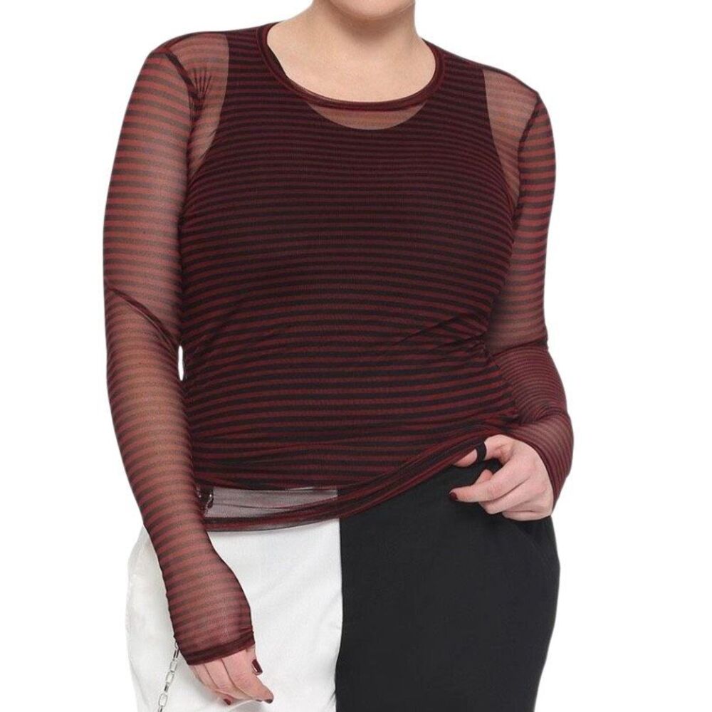 Hot Topic Red & Black Stripe Mesh Long Sleeve Top Plus Size 5 5X